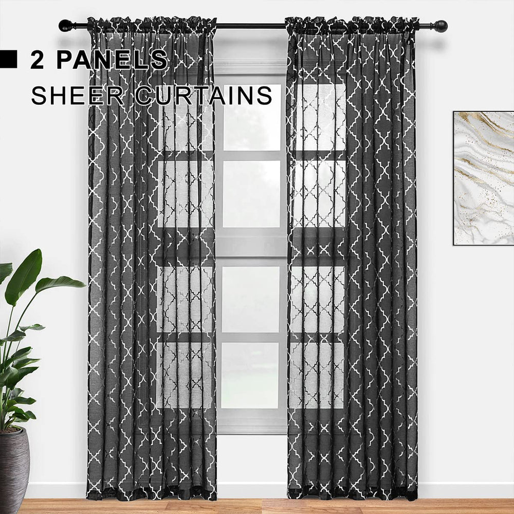 Kotile Black and Silver Sheer Curtains - Metallic Silve