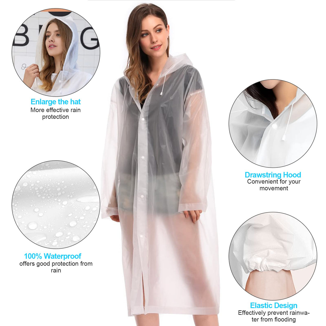 Raincoat [2 Pack], Reusable Lightweight Rain Coat Ponchos for Adults Women Men with Hood &amp; Elastic Cuff Sleeves