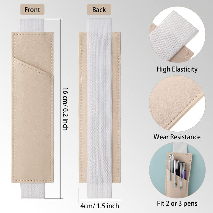 4 Pieces Adjustable Pen Holder for Notebook Elastic Strap Band PU Leather Pen Sleeve Pouch for Hardcover Journals for Gift, 8-1.5 Inch(Khaki, Gray, Brown, Navy)