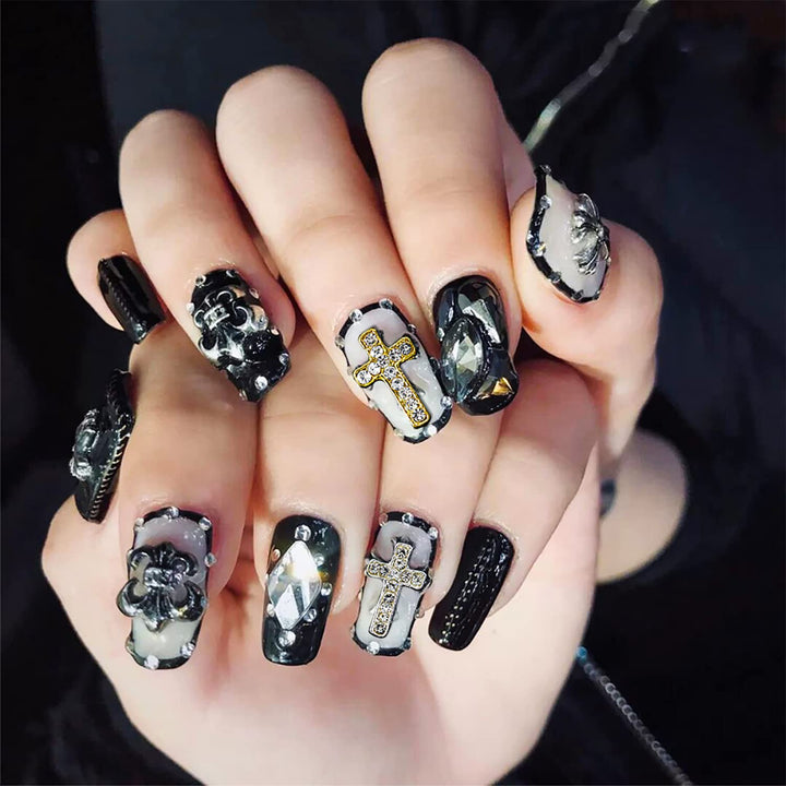 30pcs Nail Cross Charms With Rhinestones for Nails 3D Metal Cross Nail Charm for Nail Art Jewelry Making Nail Art Accessories Cross Nail Charms for Nail Art Halloween 3D Nail Charms