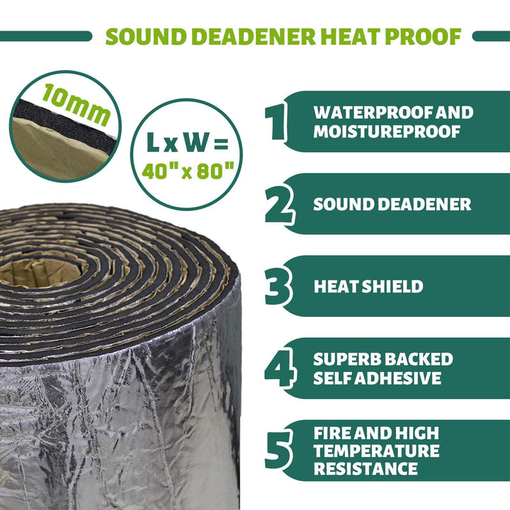 HOMCHEK 10mm 21.53sqft 40inch x 80inch Automotive Heat Shield Mat Sound Deadener Mat Noise &amp; Dampening Heat Insulation Mat Application for Car Hood Dynamat Ceiling Door