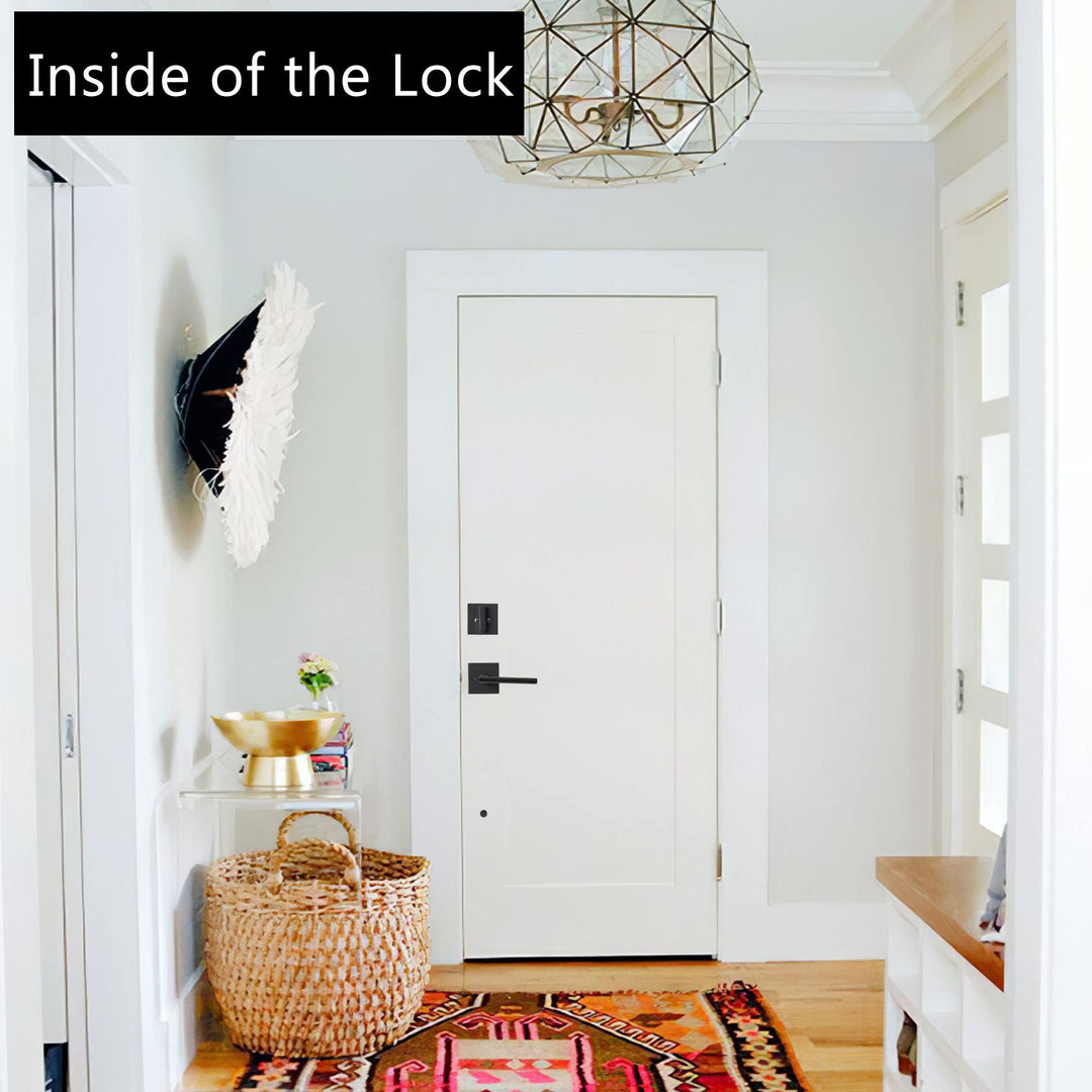 Front Door Lock Set Black Door Handle Front Door Handle Sets with Deadbolt Entry Door Locksets Single Cylinder HandleSet with Straight Handle Lower Half Grip Matte Black Front Door Handle