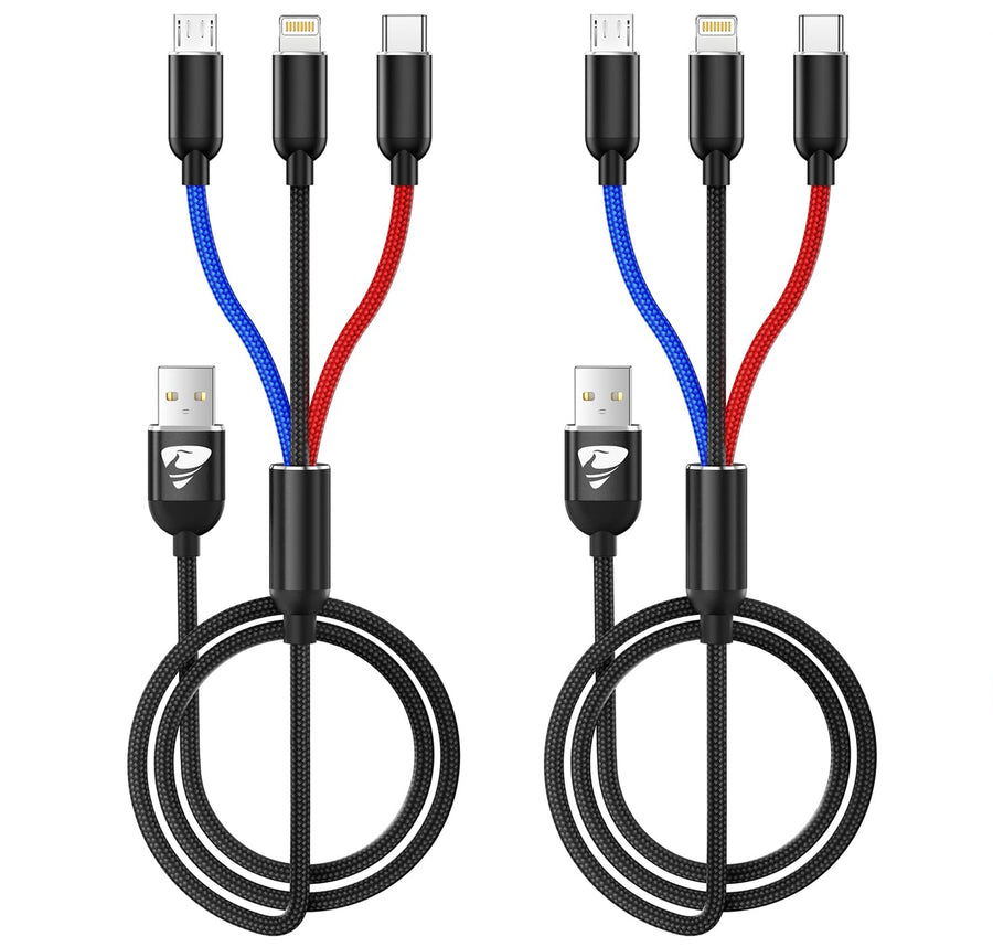 Multi Charging Cable, Multi Charger Cable Nylon Braided 3 in 1 Charging Cable Multi USB Cable Fast Charging Cord with Type-C, Micro USB and IP Port, Compatible with Most Phones & iPads