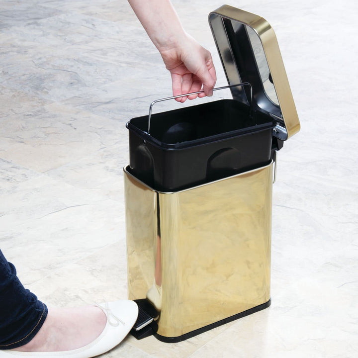 mDesign Small Modern 1.3 Gallon Rectangle Metal Lidded 