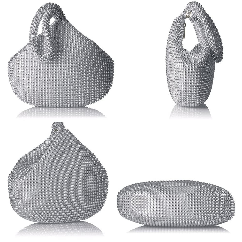 Silver Evening Handbag Beaded Clutch Purses For Women Wedding Party Prom Evening Bag, 1920s Flapper Gatsby Costume Accessories