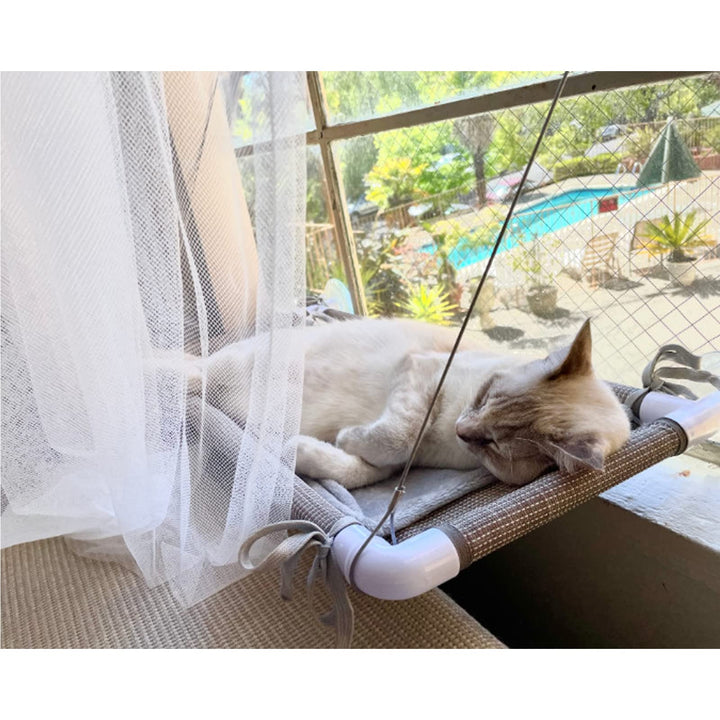 Mess-Free Cat Window Perch, Multi-Point Secure Fastening Cat Window Hammock with 4 Strong Scution Cups, Premium Reinforced Material and Flannel Cover Cat Hammock for Large Cats in Beige