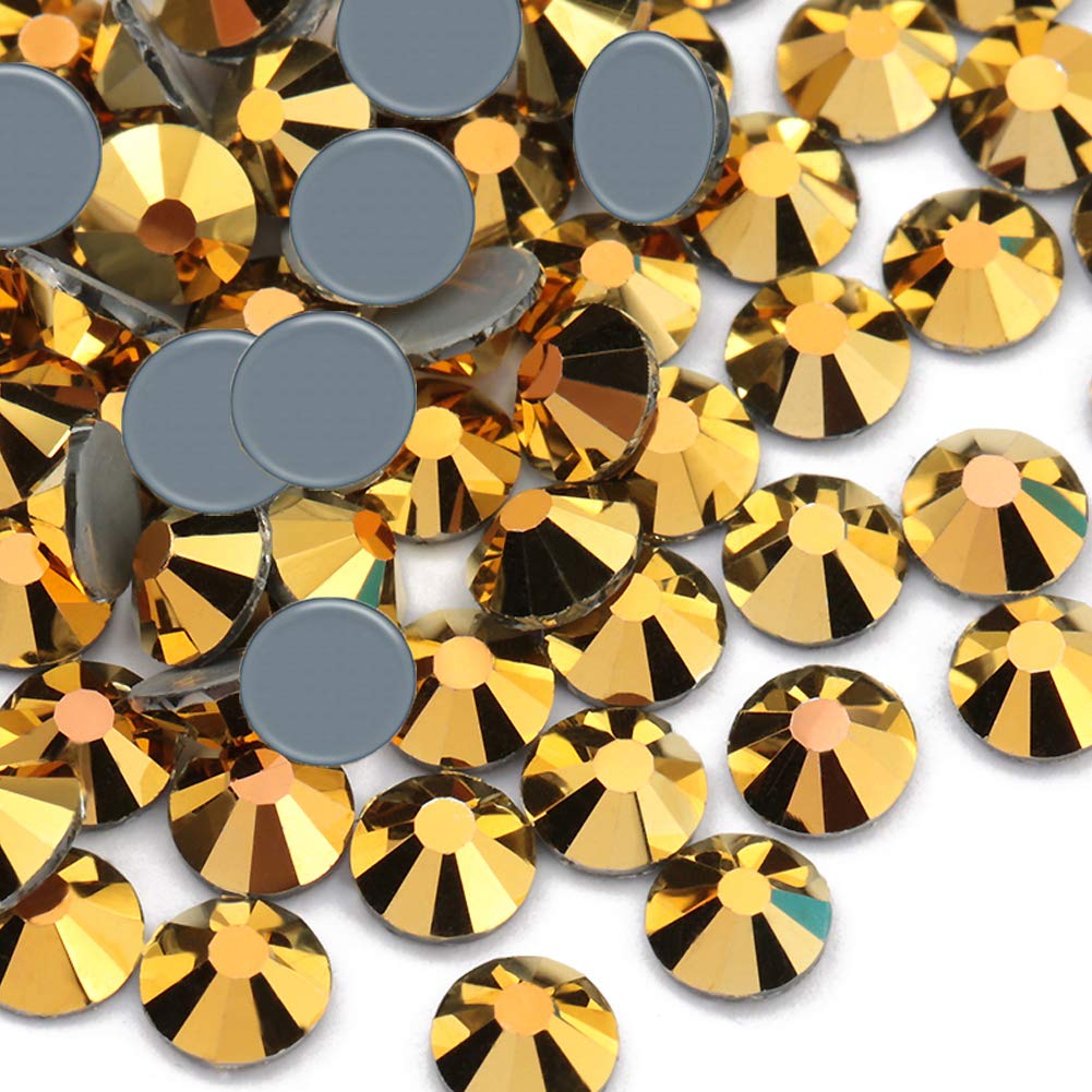 1440PCS Hotfix Crystals Glass Rhinestone, Flatback Hot Fix Round Gems Crystal Stones for Clothes Crafts (Mine Gold, SS10 2.8MM)