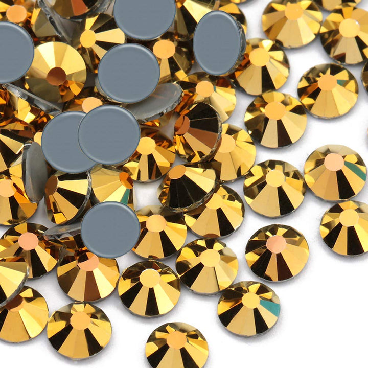 1440PCS Hotfix Crystals Glass Rhinestone, Flatback Hot Fix Round Gems Crystal Stones for Clothes Crafts (Mine Gold, SS10 2.8MM)