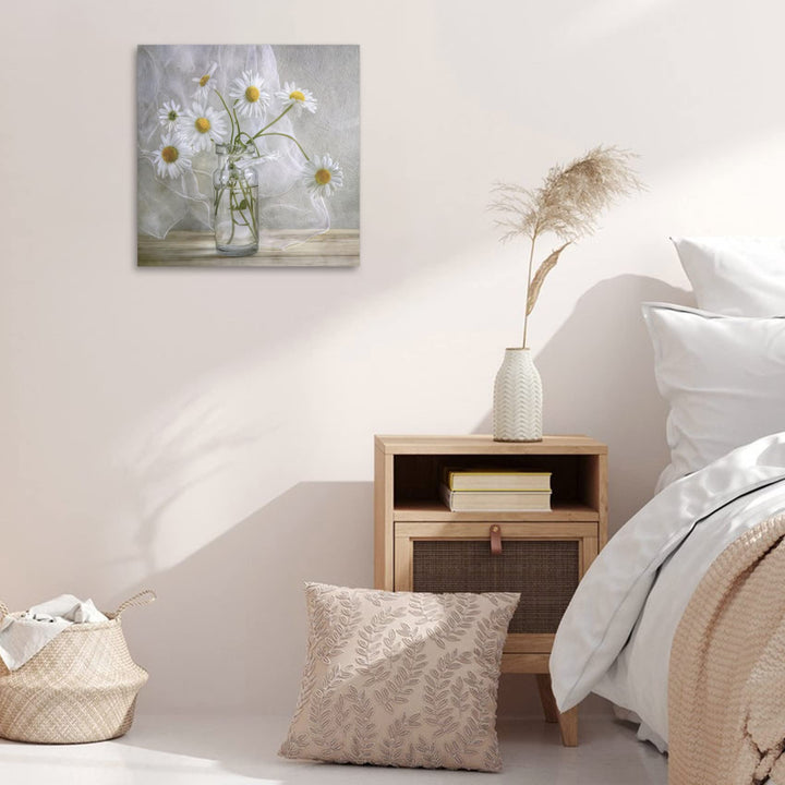 Bathroom Wall Decor Canvas White Flower Modern Wall Art for Living Room Large Size Painting Picture Artwork Wood Framed Wall Art Easy to Hang Size 20 X 20 in