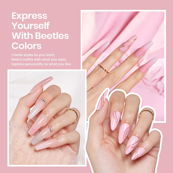 Beetles Gel Nail Polish Kit with with 48W UV LED Nail Lamp Starter Kit-6 Pcs Maroon Burgundy Red Gel Polish Set Base Gel Top Coat Glitter Gel Nail Kits Manicure Kit Gifts for Women