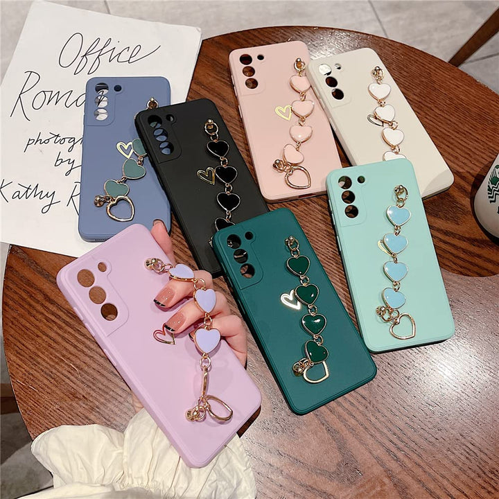 Cute Pretty Galaxy S20 FE Case Cover for Women &amp; Girls with Love-Heart Strap Bracelet Chain Soft Flexible Glossy TPU Bumper Protective Phone Cases for Samsung Galaxy S20 FE 5G 2020-Pink