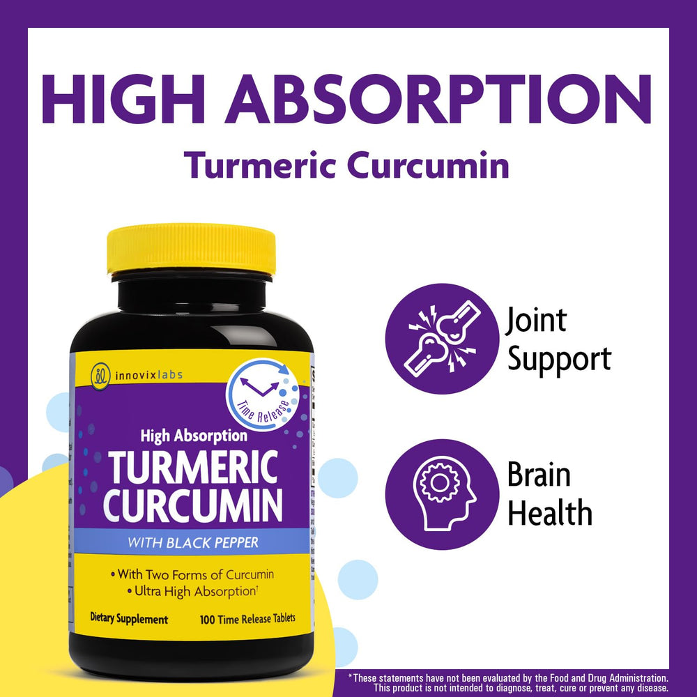 Turmeric Curcumin with Black Pepper Extract - High Absorption Tumeric and Curcumin Supplements with BioPerine, C3 Reduct & Curcumin C3 Complex, Time Release Turmeric Supplement - 100 ct