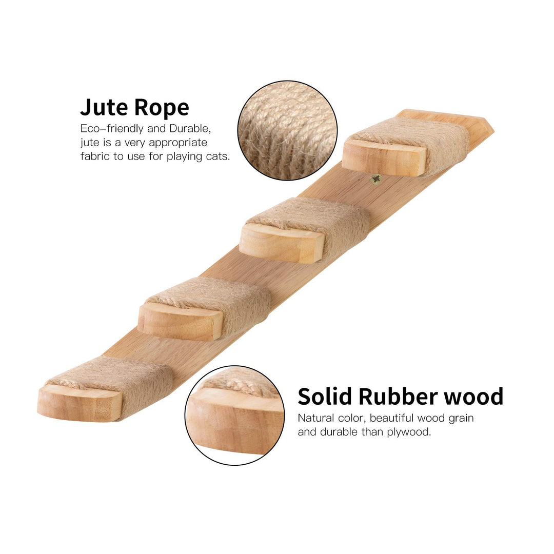 Cat Climbing Shelf Wall Mounted, Four Step Cat Stairway with Jute Scratching for Kitten Perch Platform Walls Furniture - Left to Right