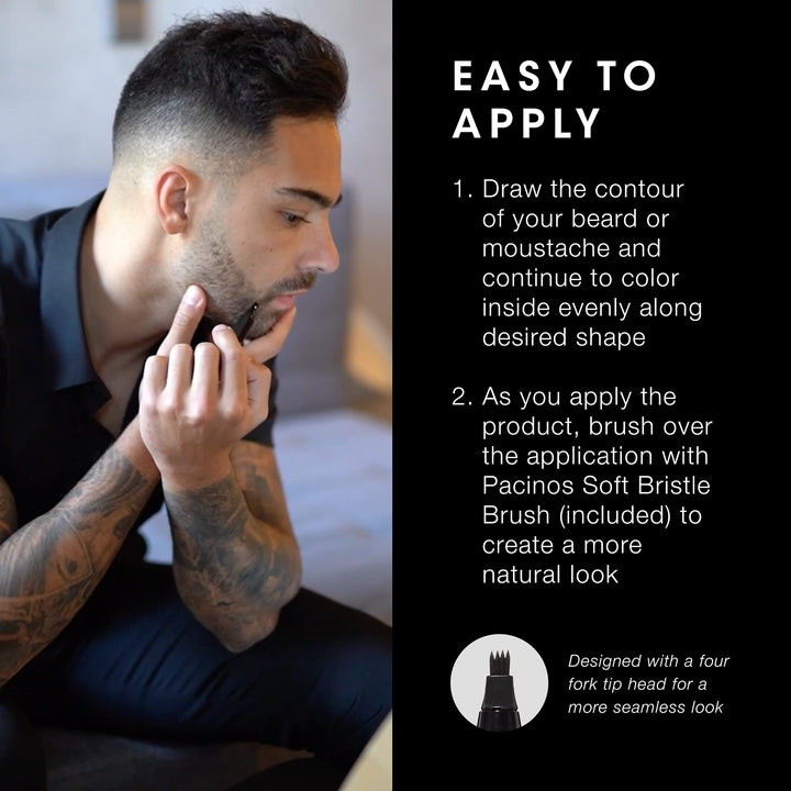 Beard Pencil Filler - Water Proof, Long Lasting Coverage &amp; Natural Finish - Beard, Moustache &amp; Eyebrows - Micro-Fork Tip for Seamless Application - Includes Bristle Brush for Blending (Black)