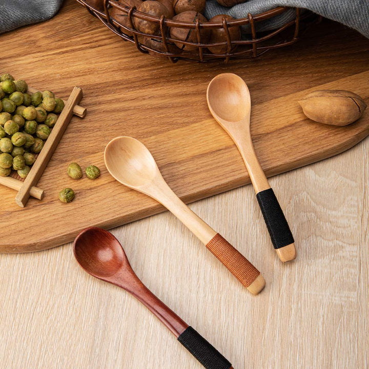 sansheng 4 Pcs Mini Wooden Spoons, Wood Soup Spoons For