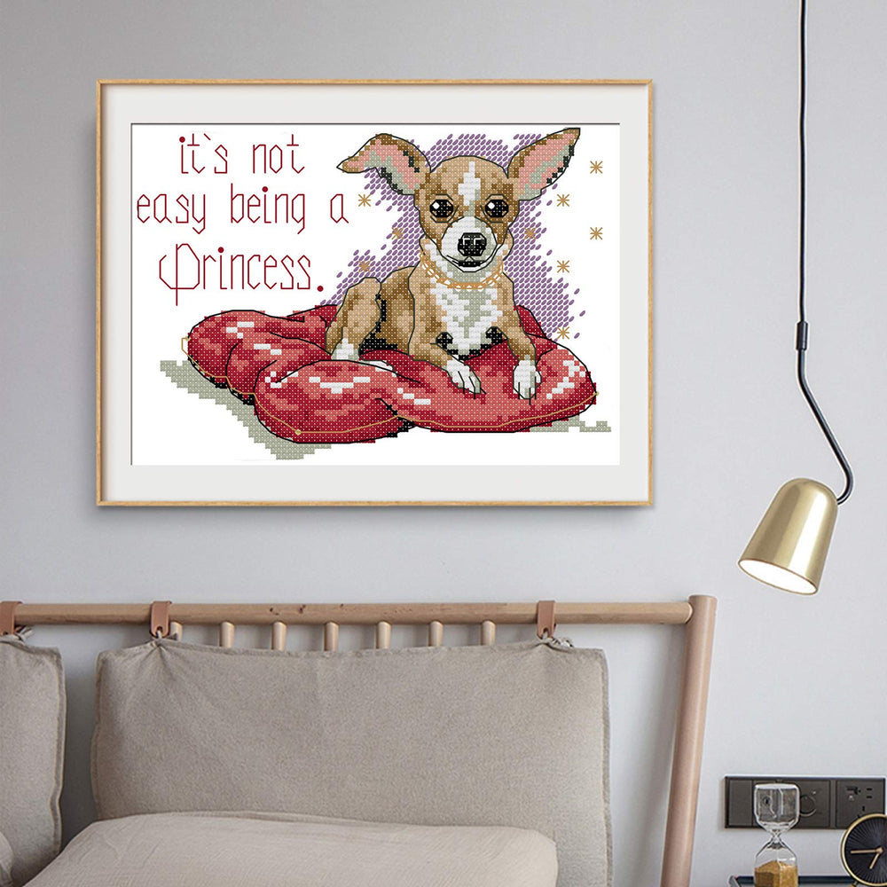 Stamped Cross Stitch Kits for Beginners Full Range of Cross Stitching Preprinted Pattern for Kids or Adults, DIY Needlepoint Starter Kits (Sitting Dog 10.3x7.9 inch)