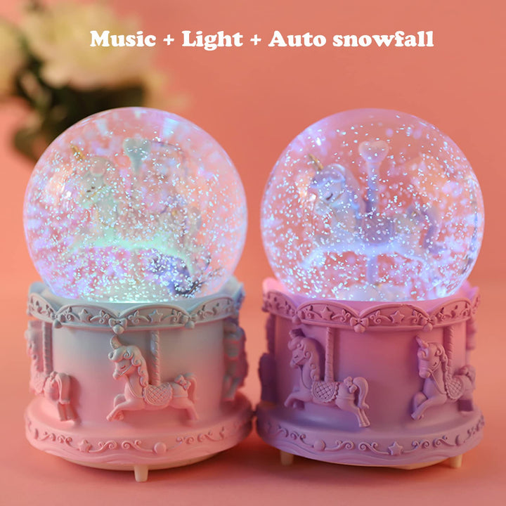 Musical Snow Globe, 3.94 Inches Glass Snow Globe with Music Color Changing, Cute Automatic Snowfall Music Box Gift for Girls Kids Granddaughters Birthday Christmas New Year (Purple)