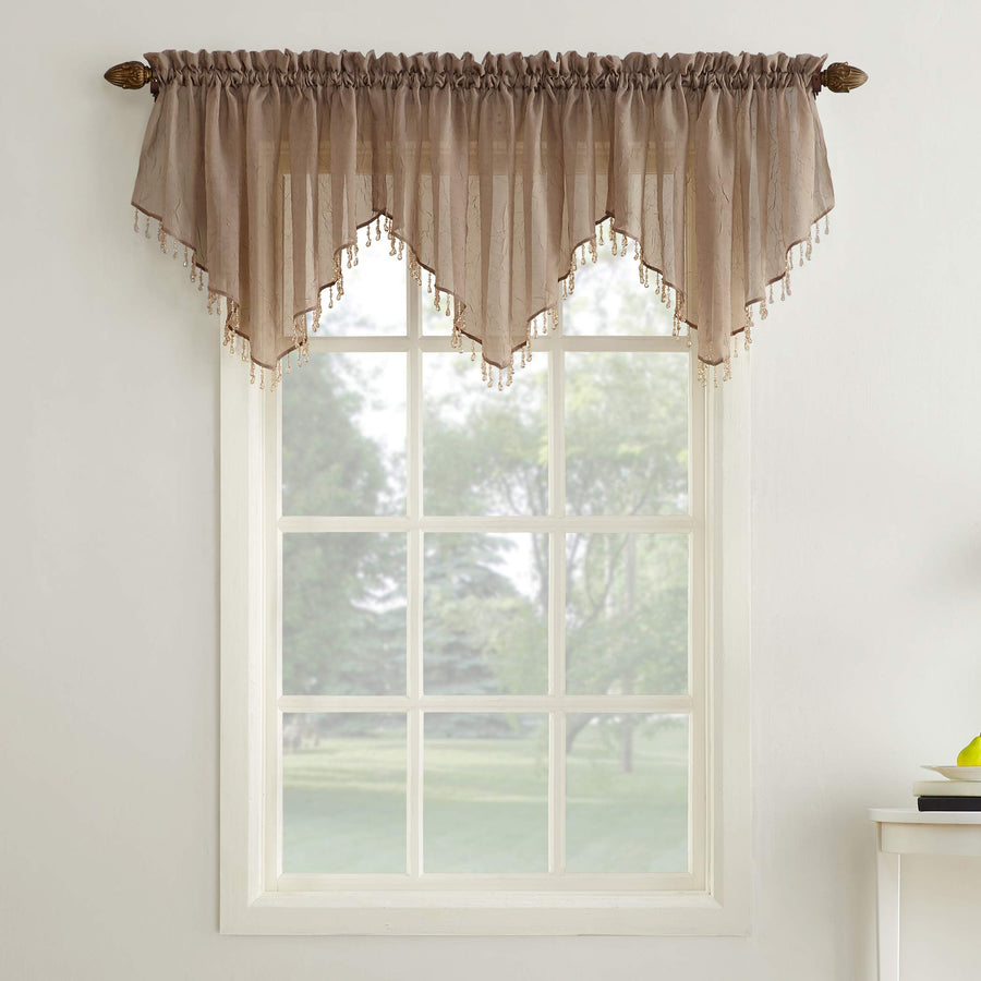 Erica Crushed Voile Ascot Beaded Sheer Rod Pocket Curtain Valance