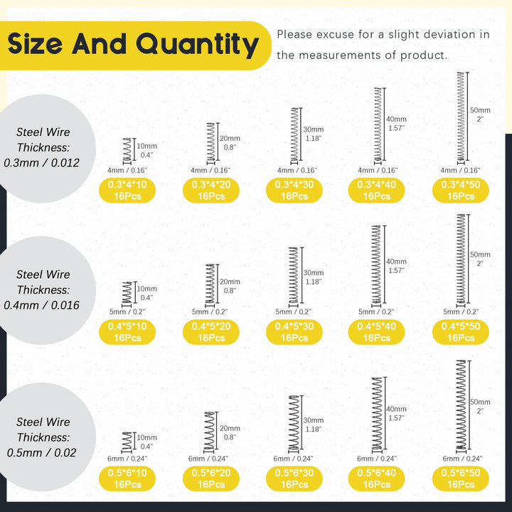 240 Pcs 15 Sizes Compression Springs Assortment Kit Mini Stainless Steel Springs for Repairs with Case, OD 4mm 5mm 6mm, 10-50mm Length, Wire Diameter 0.3mm, 0.4mm, 0.5mm
