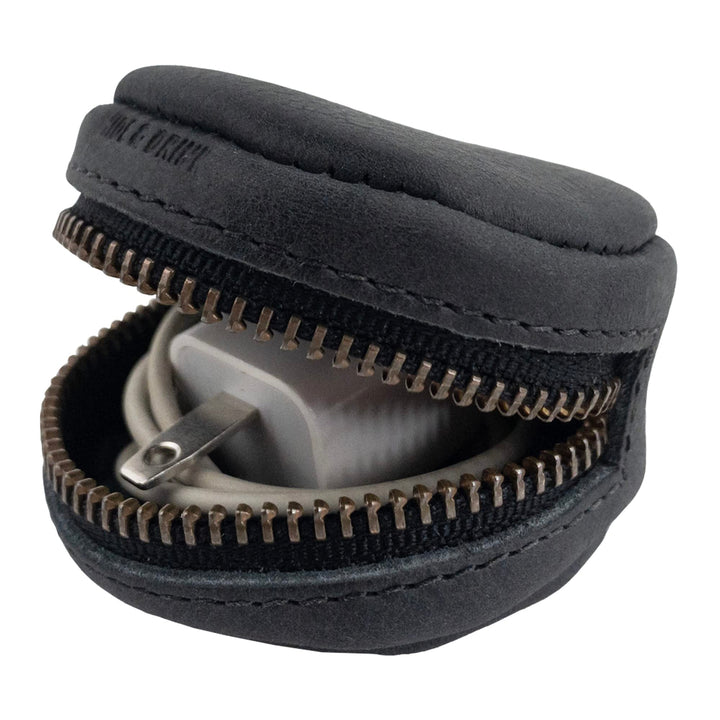 Hide &amp; Drink, Rounded Coin Case, Zippered Wallet, Travel Pouch, Full Grain Leather, Handmade, Bourbon Brown