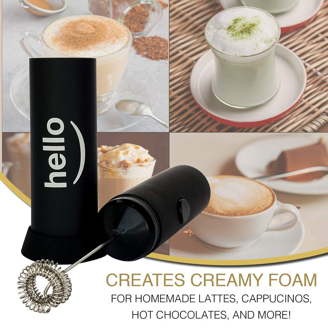 MatchaDNA Hello Handheld Battery Operated Milk Frother with Double Whisk Head for Thick Frothed Milk, Black