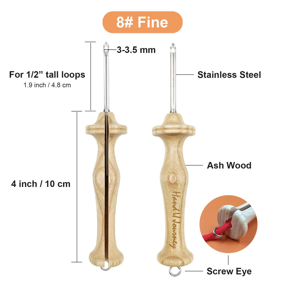 Hand U Journey Punch Needle Kit Regular Adjustable Rug Yarn Punch Needle, 8# Fine Wooden Handle Rug Making Tool,26.4 x 19.3 Inch Monk's Cloth, Needle Threader