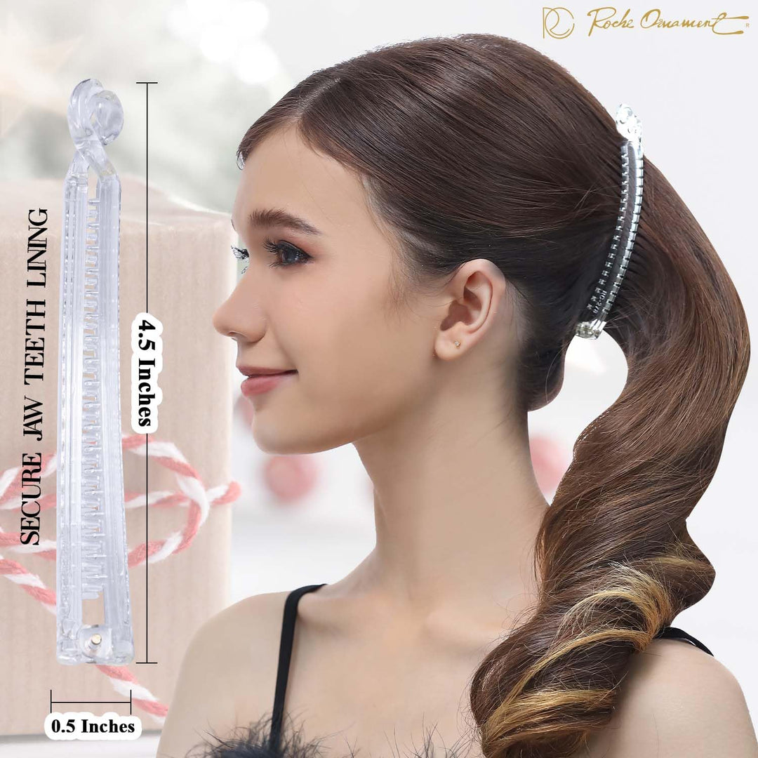 6 Pcs Womens Thin Banana Ponytail Maker Holder Cute Secure Grip Hair No Slip Girls Ladies Beauty Fashion Accessory Clamp Clasp Clip, Medium Clear Brown and Black