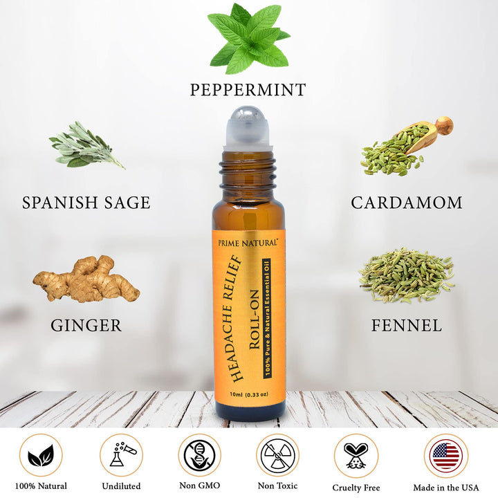 Headache Relief Essential Oil Roll On 10ml, Pre-Diluted, Ready to Use Roller for Migraine, Tension, Calming, Soothing, Grounding, Sore Muscles, Sprain &amp; Sleep