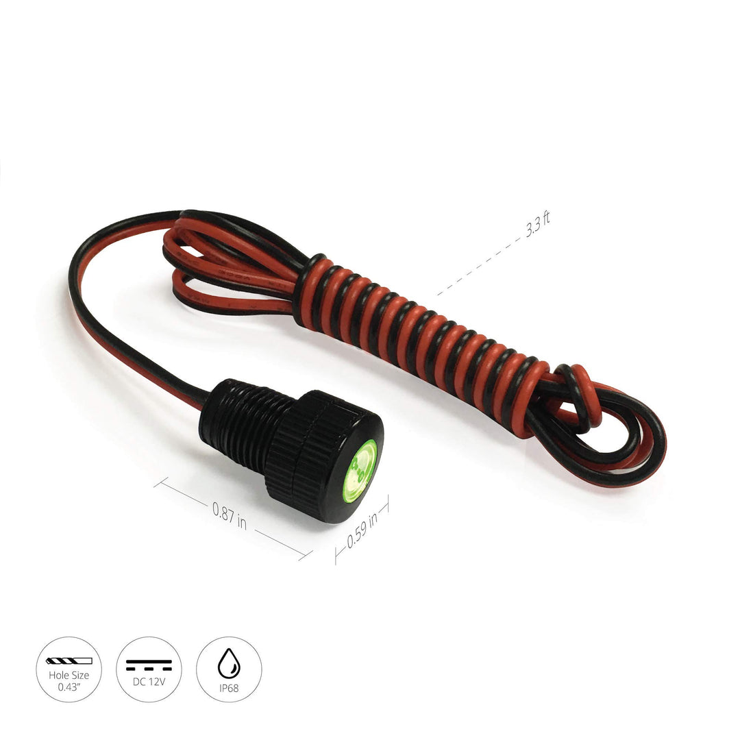 BRIGHTEST Light Bolt - Flush Mount 12V LED Light for Bumper, Grille, Cars Interior, Dash, Ambient Lighting, Motorcycle w/SLEEK Aluminum Housing &amp; Screw Nut (11 mm Black, Green LED)