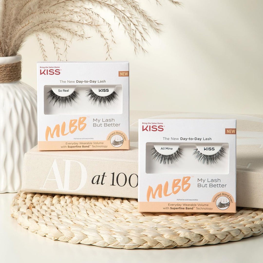 MLBB My Lash But Better Everyday Wearable Volume False Eyelashes with Superfine Band Technology, Easy To Apply, Reusable, Cruelty-Free, Contact Lens Friendly, Style All Mine, 1 Pair