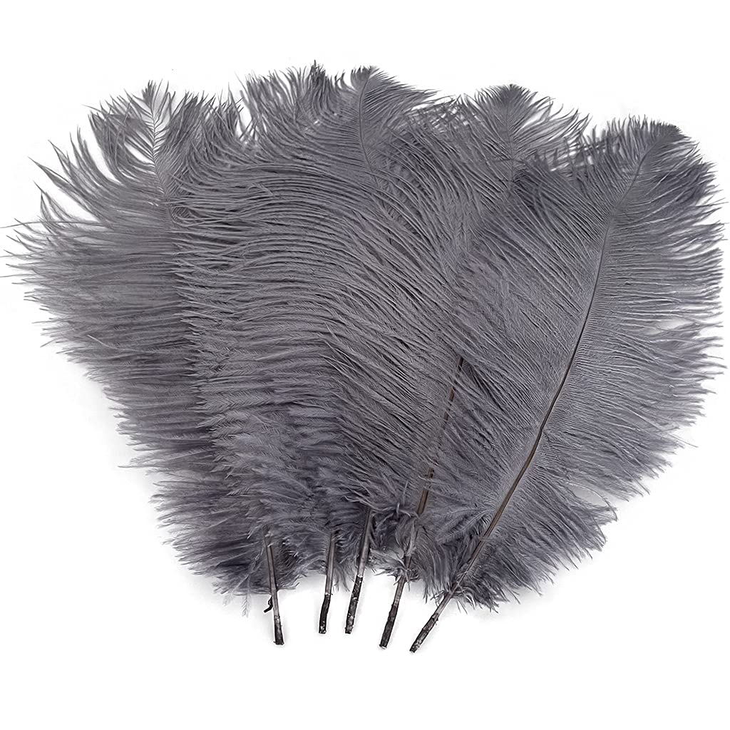 10PCS Ostrich Feather 12-14 inch(30-35cm) Plumes for Party Wedding Centerpiece Festival Vases Decoration(Grey)