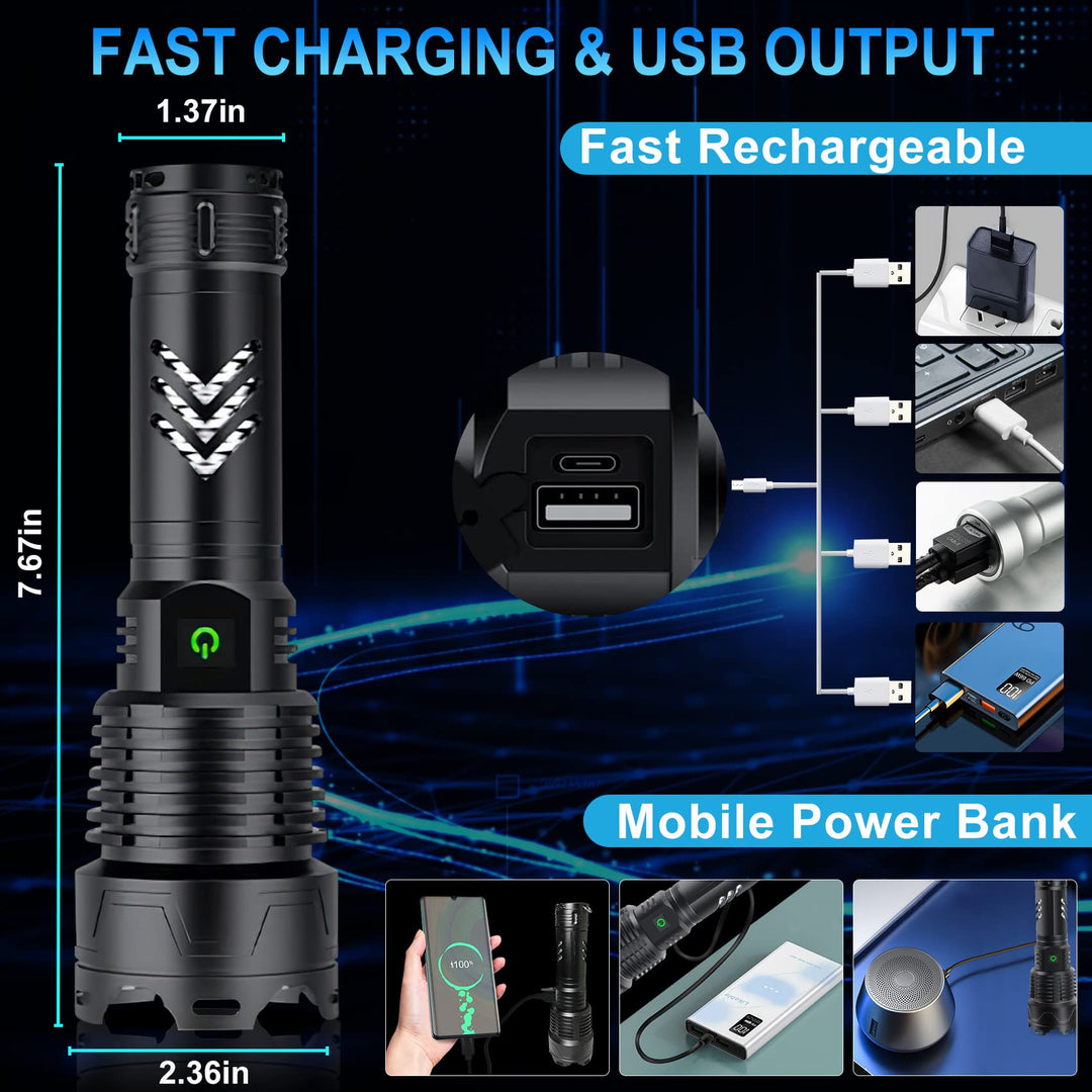 Rechargeable LED Flashlights High Lumens, 120000 Lumen Super Bright Powerful Flashlight, 5 Light Modes, Zoomable, IPX6 Waterproof Flashlights for Outdoor