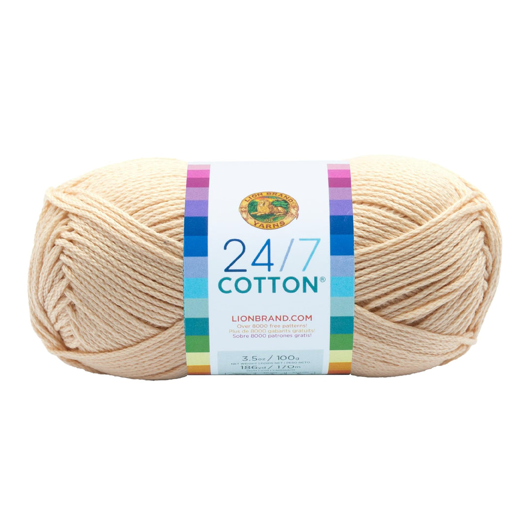 Lion Brand 24/7 Cotton Yarn, Lightweight Yarn for Knitting, Crocheting, and Crafts, Ecru, 1 Pack