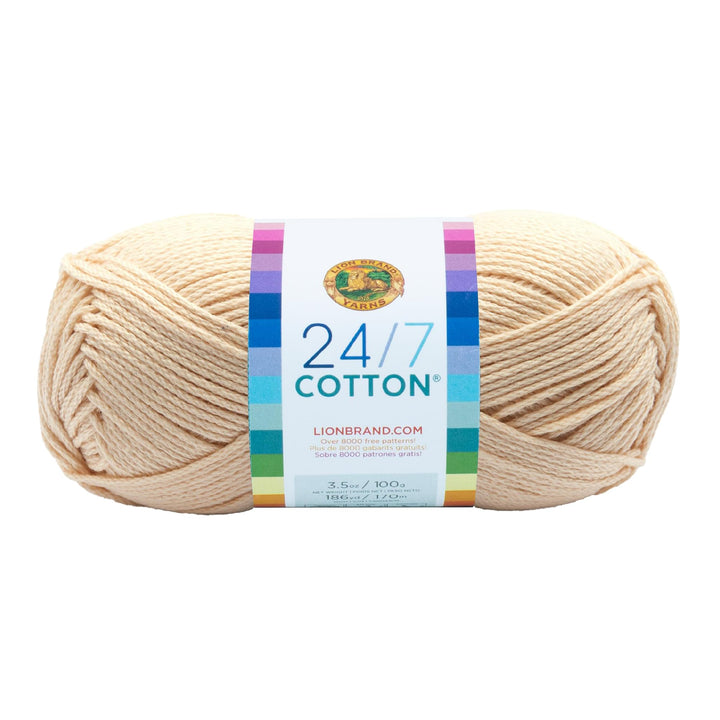 Lion Brand 24/7 Cotton Yarn, Lightweight Yarn for Knitting, Crocheting, and Crafts, Ecru, 1 Pack