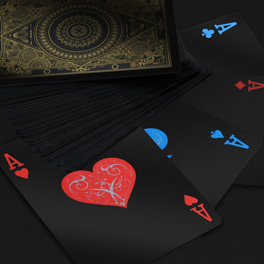 2 Decks Plastic Playing Cards, Premium Plastic Waterproof Black Playing Poker Cards Professional Luxury Deck of Cards for Adults
