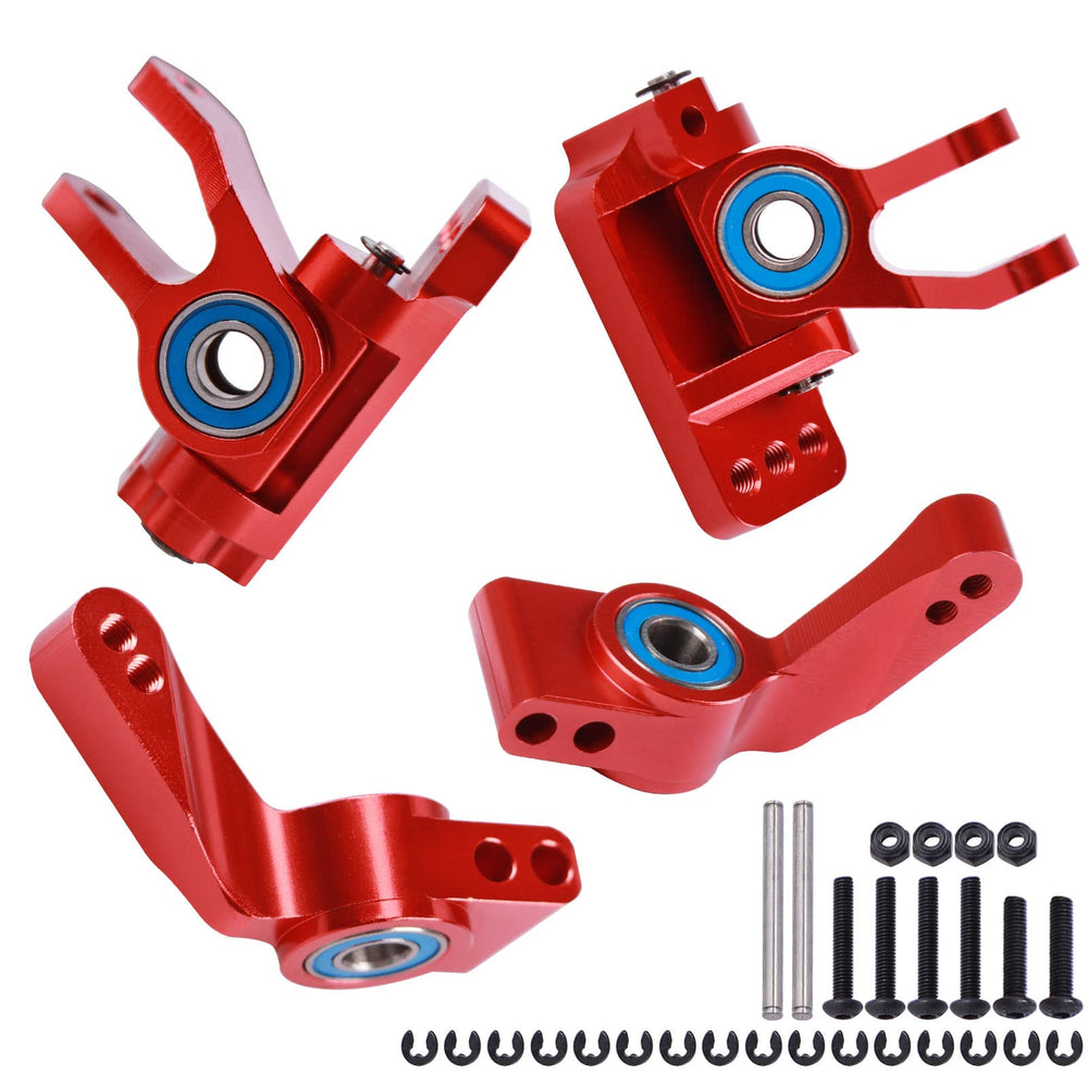 Aluminum Caster Block & Front Steering Block & Rear Stub Axle Carriers w/Ball Bearings for Traxxas Slash 1/10 2WD, Upgrade 3632 3736 3752, Red