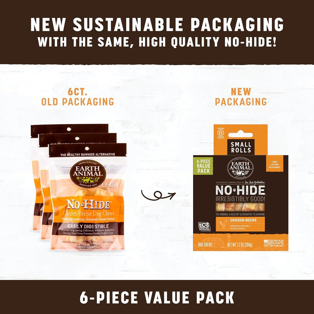 No Hide Small Long Lasting Dog Chew Rolls, Chicken, 2 Count Pack of 3