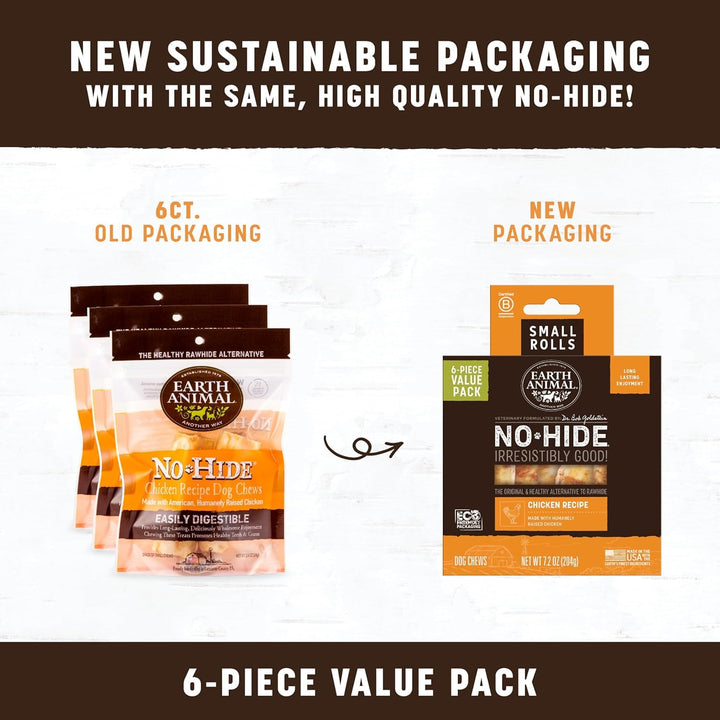 No Hide Small Long Lasting Dog Chew Rolls, Chicken, 2 Count Pack of 3