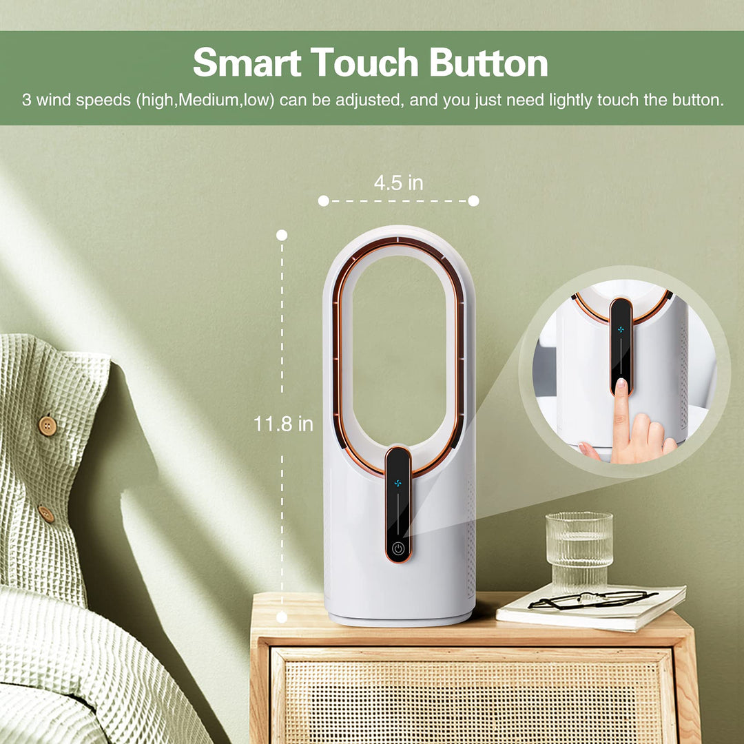 Desk Fan Portable, Battery Operated,Quiet Desktop Fan Bladeless with 3 Cooling Speeds, 11.8 Inch Touch Control Personal Fan for Bedroom, Office, Home, Outdoor (White)