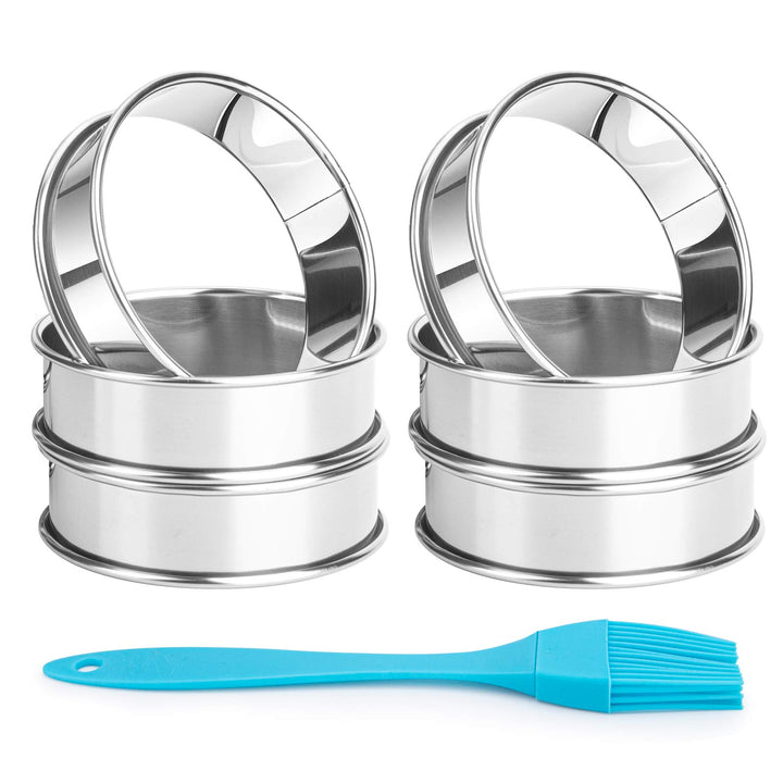 6 Pcs Double Rolled Crumpet Rings, Stainless Steel English Muffin Rings, Rust Resistant Tart Rings Tart Rounds for Home Baking, Round 3.15inch