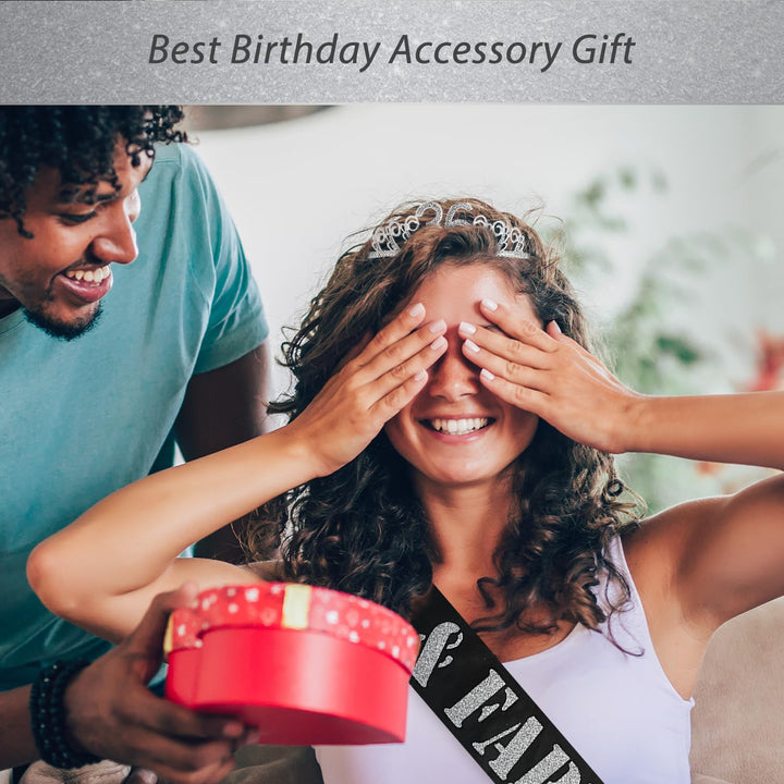 36th Birthday Tiara and Sash silver, 36th Birthday Gifts for woman, HAPPY 36th Birthday Party Supplies, 36 &amp; Fabulous Glitter Satin Sash and Crystal Tiara Birthday Crown for 36th Birthday Party Suppli
