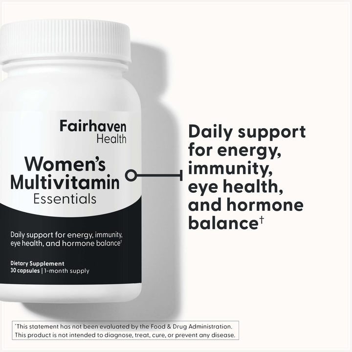 Womens Multivitamin Essentials | Once Daily Multivitamin for Women Support for Energy, Immune Health, Eye Health, Hormone Balance | Gluten, Dairy, Soy Free | Vegan | 30 Capsules