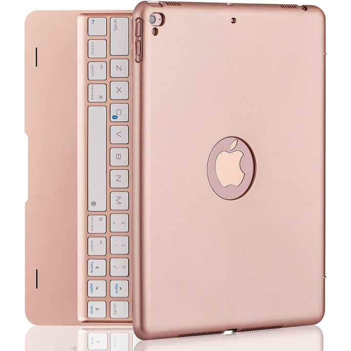 iPad Keyboard Case for iPad Pro 9.7 inch, 2018 iPad 6th Gen, 2017 iPad 5th Gen, iPad Air 2 &amp; 1 case with Keyboard, 130° Smart Folio Hard Back Cover, Ultra Slim, Auto Wake and Sleep - Rose Gold