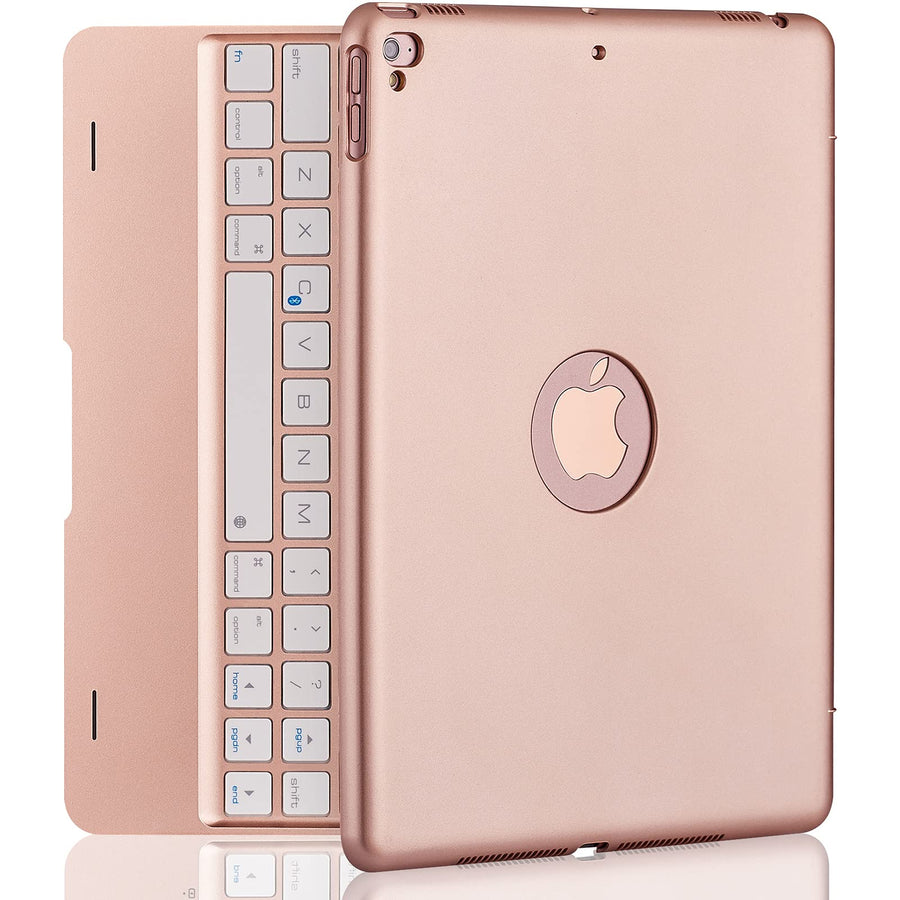 iPad Keyboard Case for iPad Pro 9.7 inch, 2018 iPad 6th Gen, 2017 iPad 5th Gen, iPad Air 2 & 1 case with Keyboard, 130° Smart Folio Hard Back Cover, Ultra Slim, Auto Wake and Sleep - Rose Gold