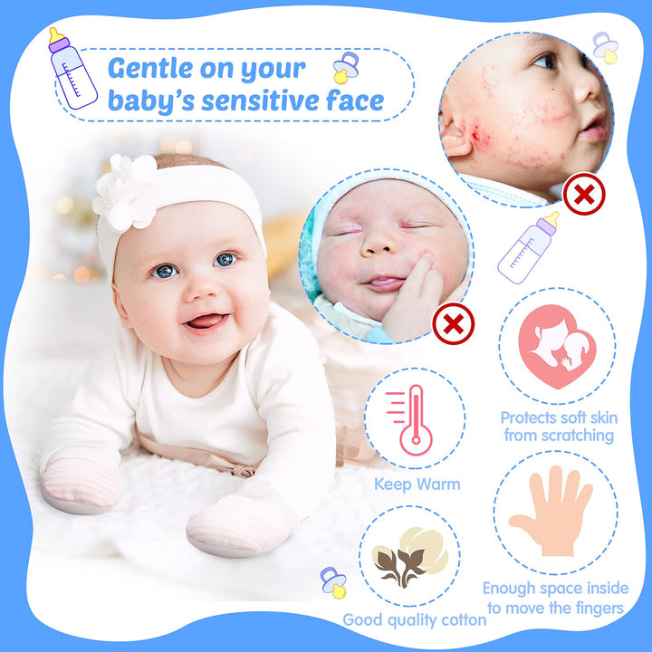 SATINIOR 8 Pairs Adjustable Baby Mittens Baby No Scratch Baby Gloves Newborn Baby Mitts Unisex for Baby Boys and Girls (0-3 Months, Light Colors)