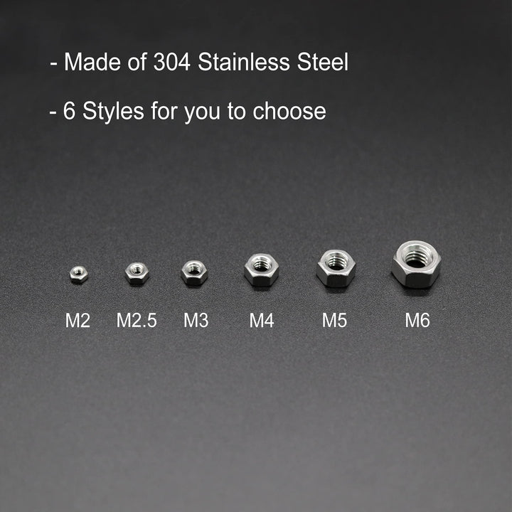M5 Hex Nuts, M5 x 0.8mm Stainless Steel 18-8 304 A2-70 Metric Coarse Thread Hexagon Nut 50pcs