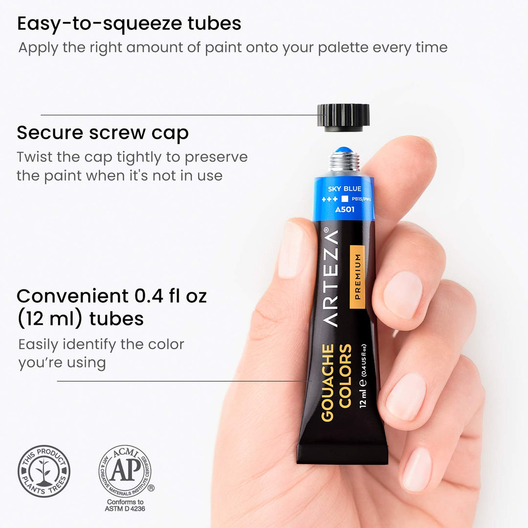 Gouache Paint, Set of 24, 12ml/0.4 US fl oz Gouache Paint Tubes, Gouache Set for Adults and Students