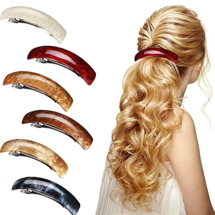 6 Pieces Retro Acrylic Hair Barrettes for Women, Large French Automatic Hair Barrettes for Girl and Hair Barrettes for thick Hair, 6 Colors hair clip.