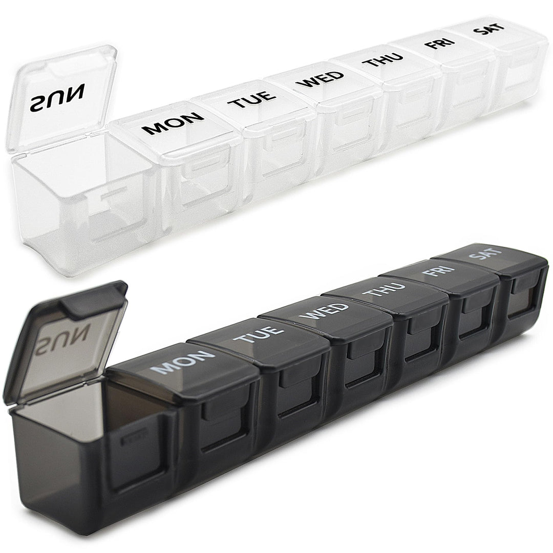2 Pack Weekly Pill Organizer, Large 7 Day Pill Case, Daily Vitamin Case Medicine Box, AM/PM Pill Containers for Medicine Supplements Fish Oil(White & Black)