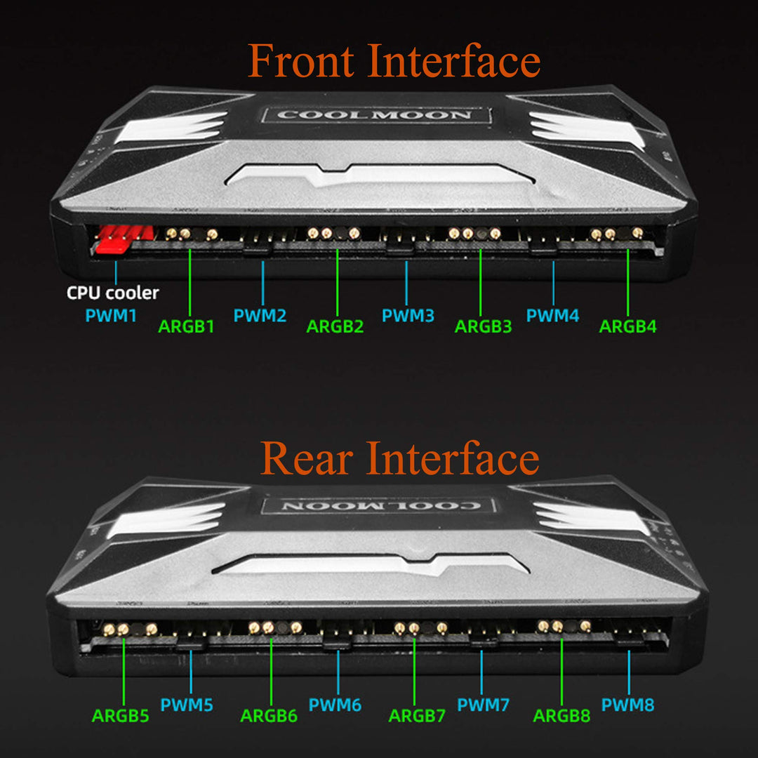 Pwm Fan Temperature Controller Integrator, Remote Control Computer RGB Light Adapter, 8 * 4 Pin Fan Speed Controller Ports, 10 * 5v 3pin A-RGB Ports with Magnet (Black)